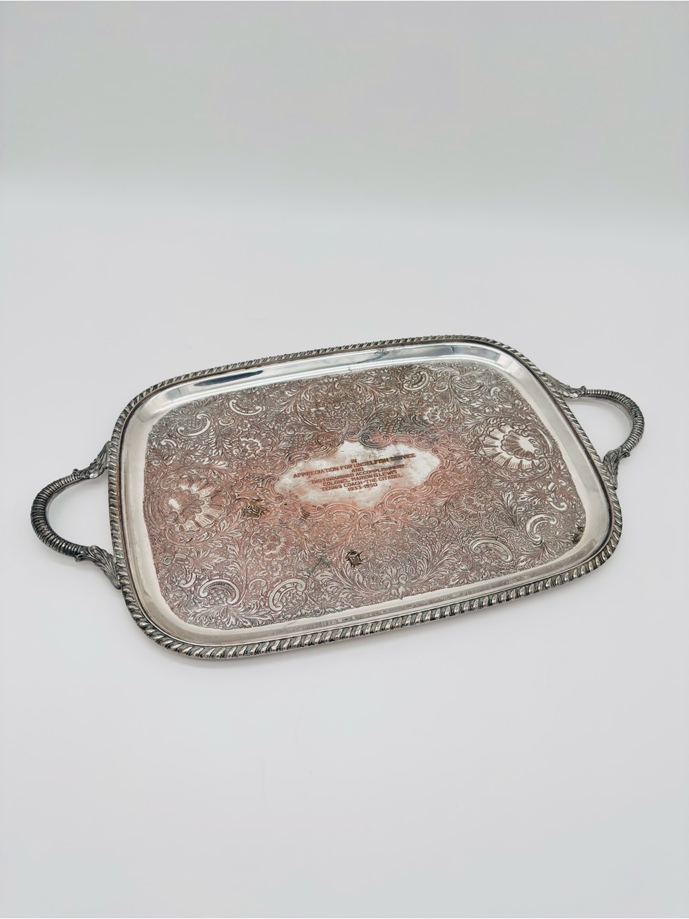Vintage Sheffield Silverplate Ornate Engraved Serving Tray 15.5"
